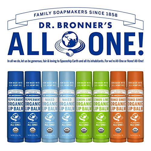 Dr. Bronner's Organic Lip Balm - Hydrating, Cruelty-Free, Made with Beeswax & Jojoba Oil - 6-Pack