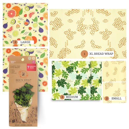 Bee's Wrap Reusable Beeswax Food Wraps - Natural Alternative to Plastic, 7 Assorted Sizes