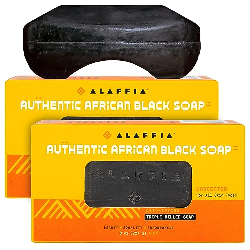 Alaffia Authentic African Black Soap Bar - Deep Cleansing, Natural Ingredients - 8 Oz, Pack of 2