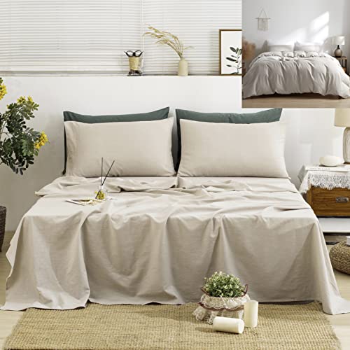 TUMEI 100% Linen King Bedding Set - Soft, Breathable, OEKO-TEX Certified, 4 Pieces, Natural Linen