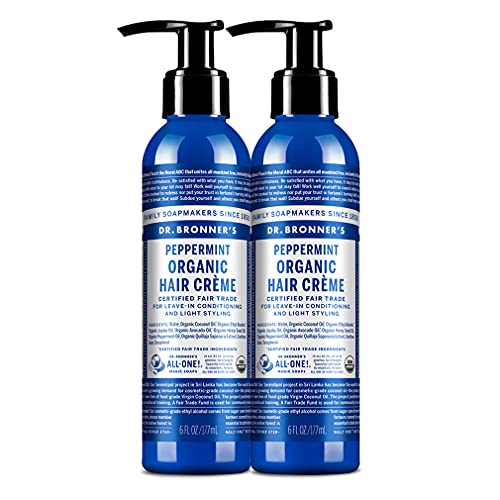 Dr. Bronner's Organic Hair Crème - Nourishes Scalp, Non-GMO, Peppermint, 6oz, 2-Pack