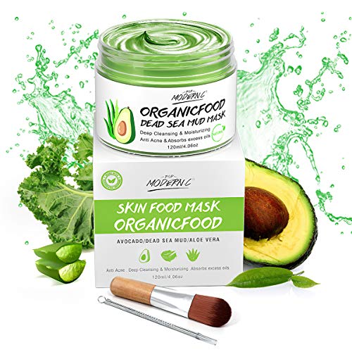 Clay Mask with Avocado & Green Tea - Deep Cleansing, Hydrating, Includes Brush & Extractor
