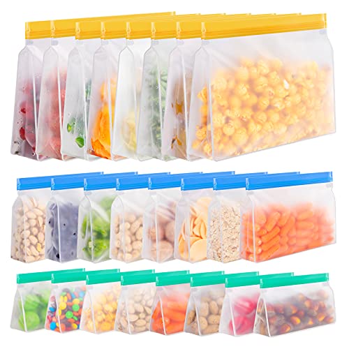 Reusable Silicone Food Storage Bags - Keep Food Fresh, Leakproof & BPA-Free - 24 Pack