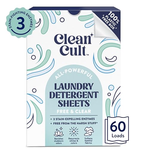 Cleancult Laundry Detergent Sheets - Powerful Stain Removal, Fragrance-Free - 60 Loads