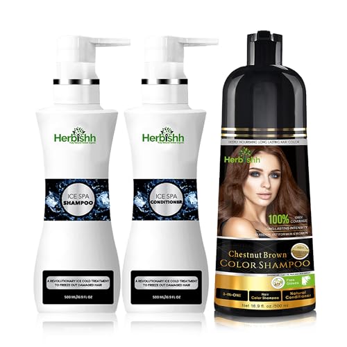 Herbishh Hair Color Shampoo & Ice Spa Set - Nourishes, Restores Shine, Natural Ingredients - 500 ML