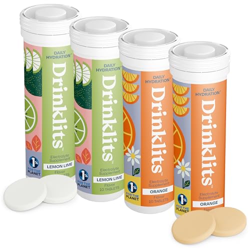 Drinklits Electrolyte Tablets - Sugar-Free Hydration, Natural Flavors - 40 Servings, 4 Tubes