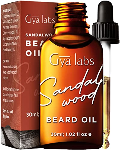 Gya Labs Sandalwood Beard Oil - Nourishes & Strengthens with Organic Argan & Jojoba - 1 Fl Oz