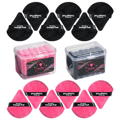 BS-MALL Triangle Makeup Sponge - Soft Velvet, Washable, Powder Saver, Pack of 14 with Storage Boxes