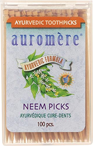 Auromere Ayurvedic Neem Picks - Freshens Breath with Neem & Essential Oils - 100 Picks, Case of 12