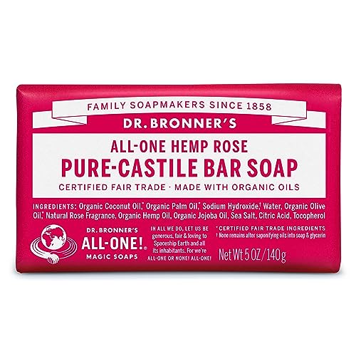 Dr. Bronner's Pure-Castile Bar Soap - Moisturizing, Organic Oils, Vegan - Rose, 5oz