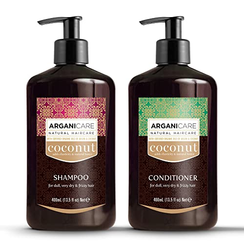 Arganicare Coconut Shampoo & Conditioner Set - Deep Conditioning for Frizz Control, 27 Fl Oz