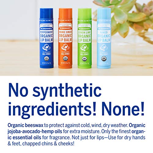 Dr. Bronner's Organic Lip Balm - Moisturizes & Protects, No Synthetic Ingredients - 6-Pack