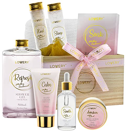 Lovery Bath & Body Gift Set - Nourishing Vitamin E & Shea Butter, Milky Coconut Scent - 10pc