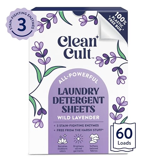 Cleancult Laundry Detergent Sheets - 3 Stain Fighting Enzymes, Wild Lavender - 60 Loads