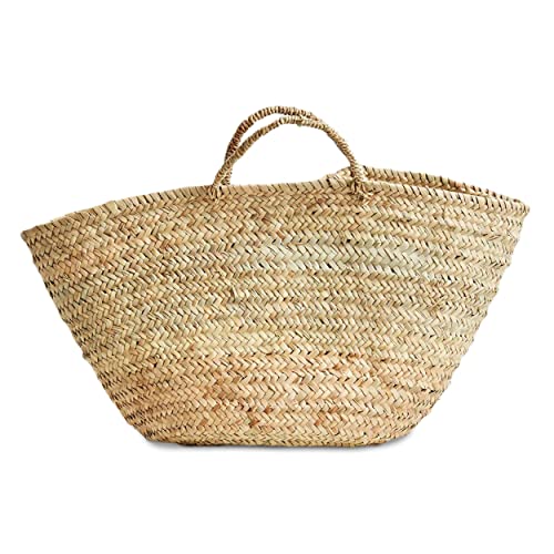 Verve CULTURE Moroccan Basket - Stylish Vegan Straw, Reusable for Shopping - 22" x 16"