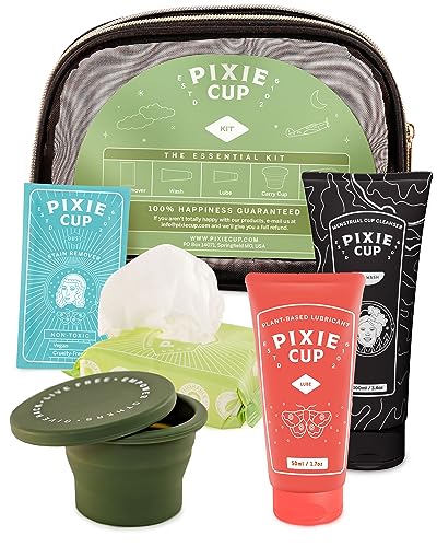 Pixie Cup Menstrual Cup Kit - Sterilizer Wash, Hypoallergenic Lube & Wipes - Travel Size