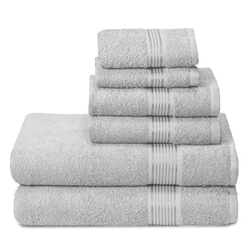 Belizzi Home Cotton Towel Set - Ultra Soft, Quick Dry, Natural Materials - Light Grey, 6 Pack