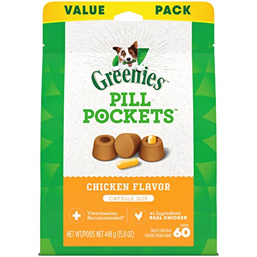 Greenies Pill Pockets Dog Treats - Natural Chicken Flavor, Vet-Recommended, 60 Count