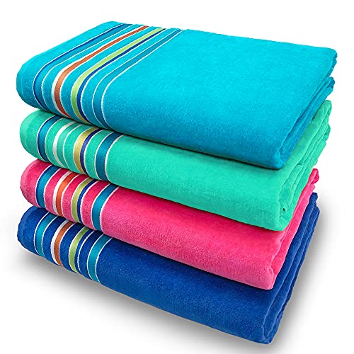 Luxurious 100% Cotton Beach Towels - Extra Soft, OEKO-TEX Certified, 4 Pack - 36x70 inches