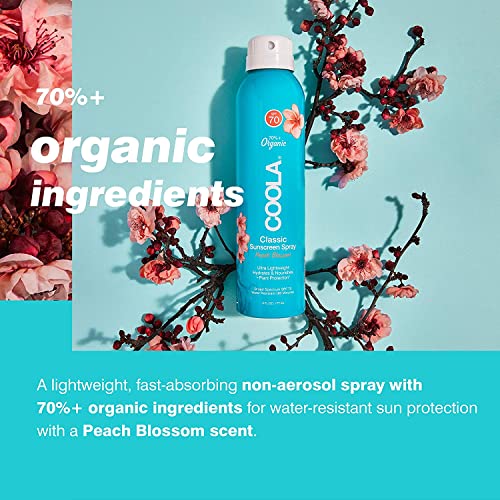 COOLA Sunscreen SPF 70 Spray - Nourishing, Vegan, Water Resistant, Peach Blossom - 6 Fl Oz, 2 Pack