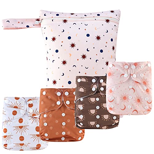 HappyFlute Cloth Pocket Diapers - Adjustable Fit, Hypoallergenic, Reusable - 9 Sets for 0-3 Years