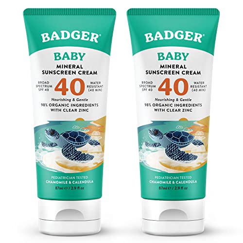 Badger Baby Sunscreen - Zinc Oxide UVA/UVB Protection, Natural Ingredients - 2 Pack, 2.9oz