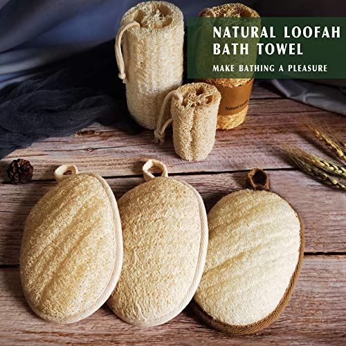 YIQINGJIE Natural Loofah Sponge - Exfoliating Body Scrubber, Promotes Skin Health - 3 Pack