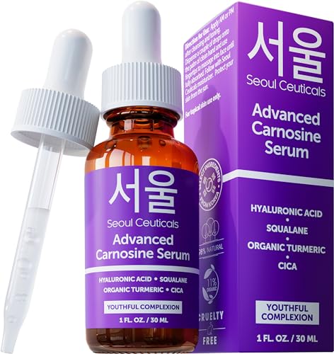 SeoulCeuticals Carnosine Face Serum - Hydrating & Anti-Aging with Cica, Squalane, Turmeric - 1oz