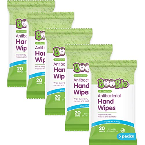 Boogie Antibacterial Hand Wipes - Hypoallergenic & Moisturizing Aloe, 100 Total Wipes