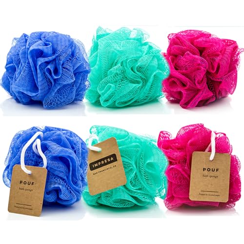 IMPRESA Loofah Sponges - Smooth Skin Exfoliation, Recyclable Materials - 6-Pack, 5" Size