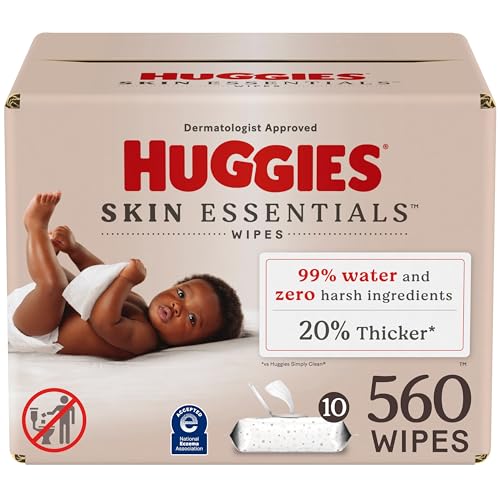 Huggies Skin Essentials Baby Wipes - Hypoallergenic, 99% Water, Dermatologist Tested - 560 Count