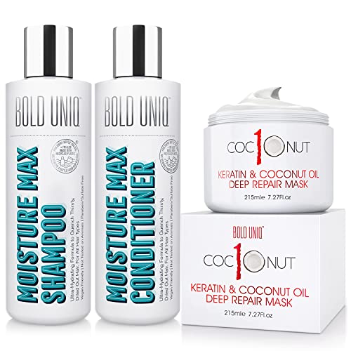 Bold Uniq Hair Care Bundle - Moisturizing Mask, Shampoo & Conditioner for Shiny, Healthy Hair - 12oz