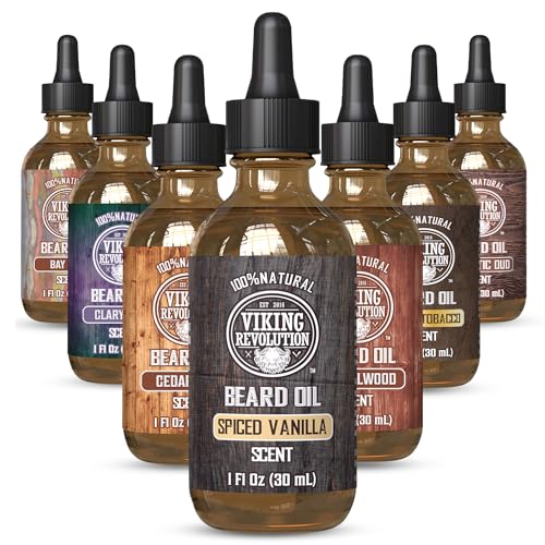 Viking Revolution Beard Oil - Softens & Strengthens, Natural Argan & Jojoba Blend - Spiced Vanilla