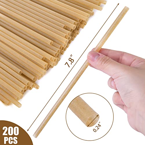 HANSGO Sugarcane Straws - 200 PCS Plastic-Free, Sturdy for Hot & Cold Drinks, 7.8" Long