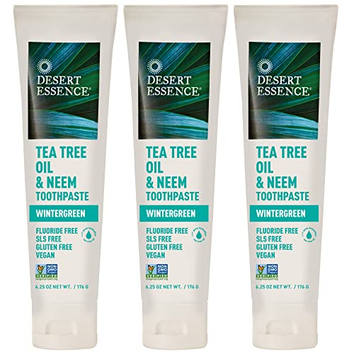 Desert Essence Toothpaste - Purifying Neem & Tea Tree Oil, Fluoride-Free, Wintergreen - 3 Pack