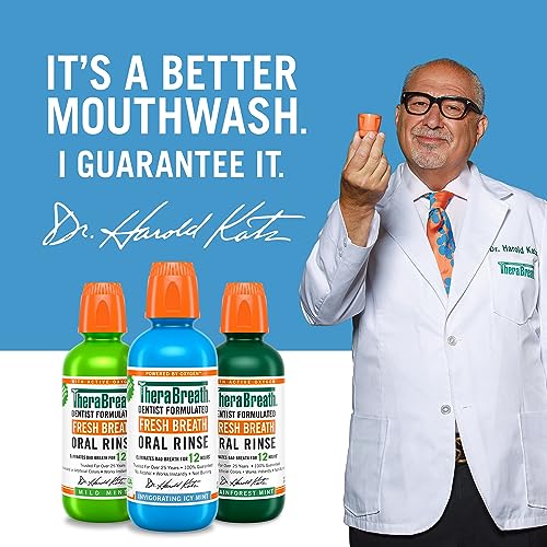 TheraBreath Mouthwash - 24-Hour Bad Breath Fighter, Alcohol-Free, Icy Mint - 16 Fl Oz (Pack of 2)