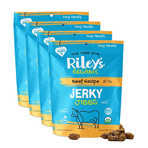 Riley's Organics Jerky Jibbs Dog Treats - USDA Organic, Non-GMO Beef, 4 Pack 5oz