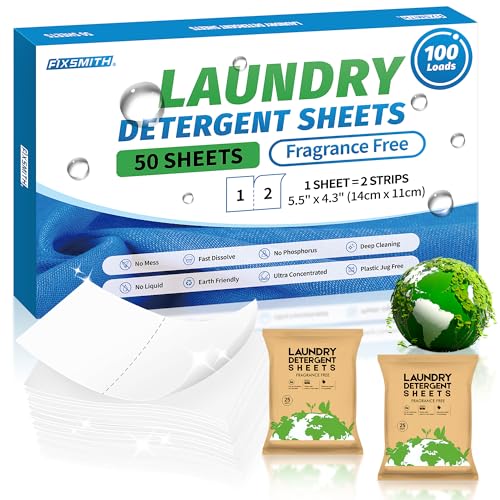 FIXSMITH Laundry Detergent Sheets - Deep Cleaning, Hypoallergenic, Fragrance Free - 50 Sheets