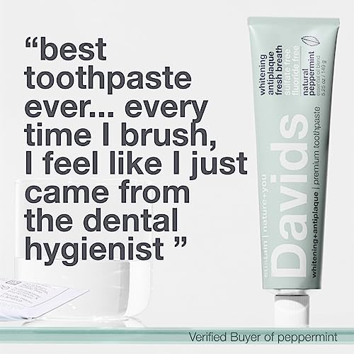 Davids Natural Toothpaste - Fluoride-Free, Antiplaque, Vegan, Peppermint - 5.25oz Metal Tube