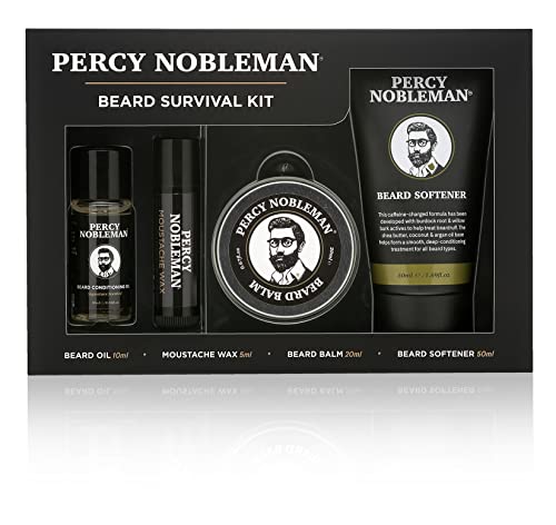 Percy Nobleman Beard Survival Kit - Travel-Size Grooming Essentials for All Skin Types - 4pcs