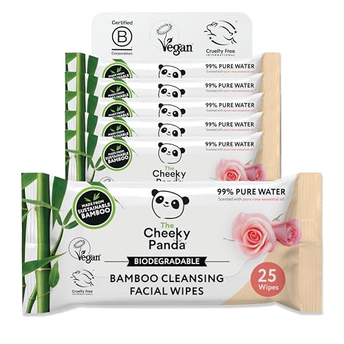 The Cheeky Panda Makeup Remover Wipes - Gentle Aloe Cleanser, 99% Purified Water - 6 Packs of 25