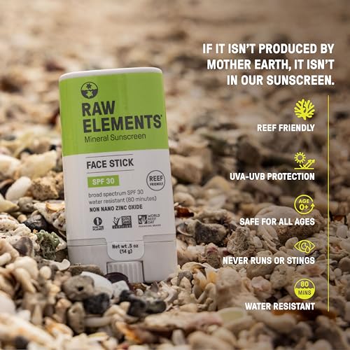 Raw Elements Face Sunscreen Stick - SPF 30+, 95% Organic, Water-Resistant, 0.5 oz