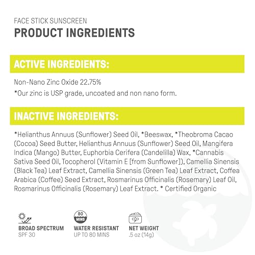 Raw Elements Face Sunscreen Stick - SPF 30+, 95% Organic, Water-Resistant, 0.5 oz