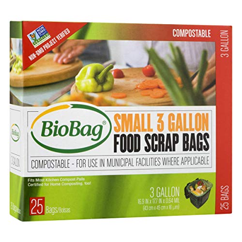 BioBag Premium Compostable Food Scrap Bags - Certified Compostable, Non-GMO, 3 Gallon, 25 Count