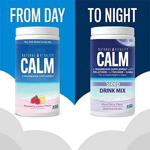 Natural Vitality Calm Sleep Drink Mix - Supports Restful Sleep with Magnesium & Melatonin - 4oz