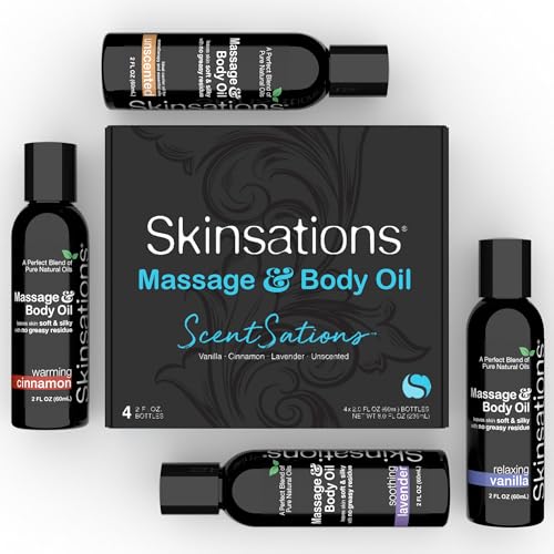 Skinsations Body Oil Kit - Natural Relief for Sore Muscles, 4 Scents, 8oz Total