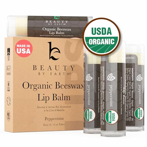 Organic Lip Balm Peppermint - Hydrating, All-Natural Ingredients, Family Gift Set - 4 Pack