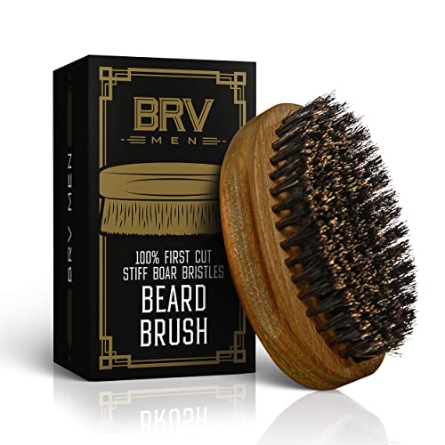 BRV MEN Beard Brush - Smooths & Tames Beards, First-Cut Boar Bristles, Ergonomic Green Sandalwood