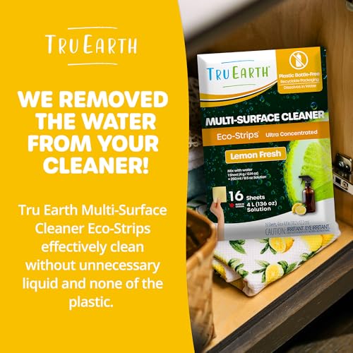 Tru Earth Multi-Purpose Cleaner Strips - Non-Toxic, Fresh Lemon Scent, 16 Strips, 250ml Each