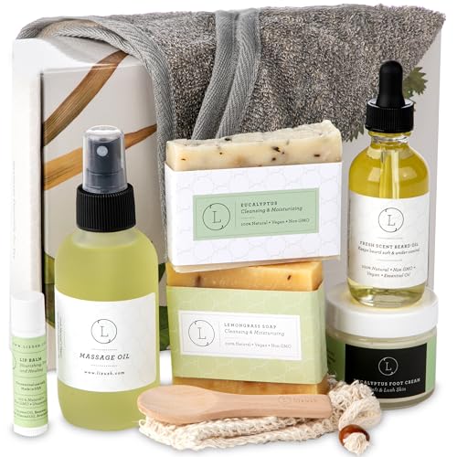 Lizush Men's Bath & Body Gift Set - Eucalyptus Relaxation, Handmade Natural Ingredients - 8 pcs